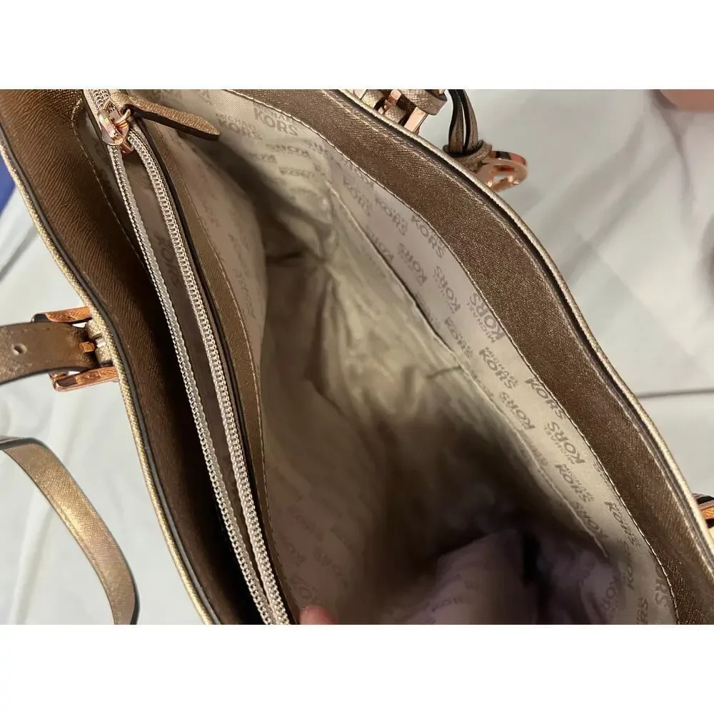 Michael Kors Metallic Gold Leather Jet Set Pocket Tote Bag GS